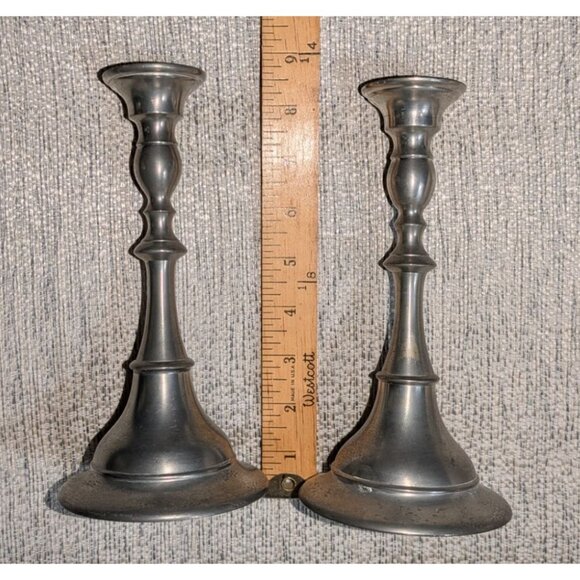 Royal Holland Pewter KDM Candlesticks Pair Made In Portugal By Daalderop 8" Tall - Picture 9 of 12